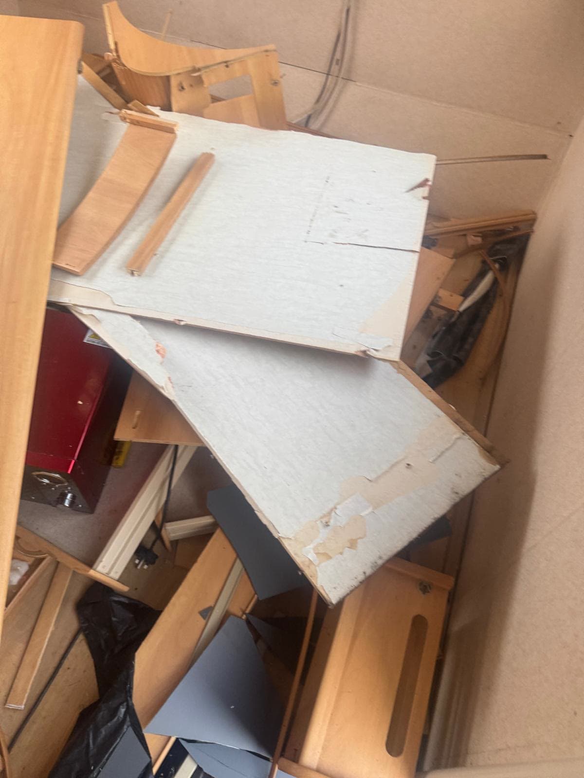Caravan interior with panels and units removed