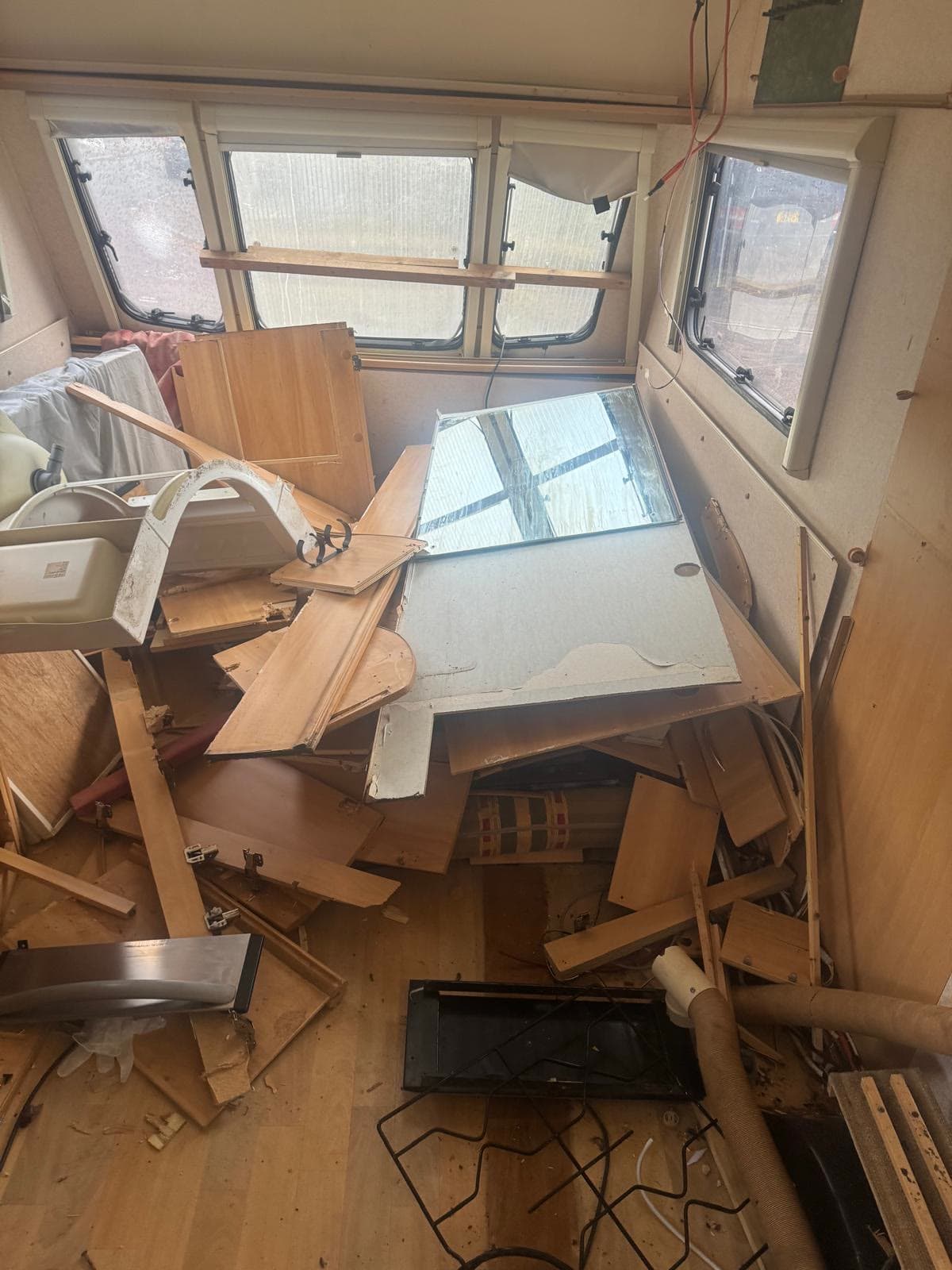 Caravan kitchen units and cabinets removed